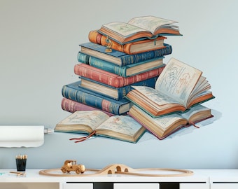 Books Wall Decals - Library Nursery Kids Room Decals, Educational Sticker, Peel and Stick