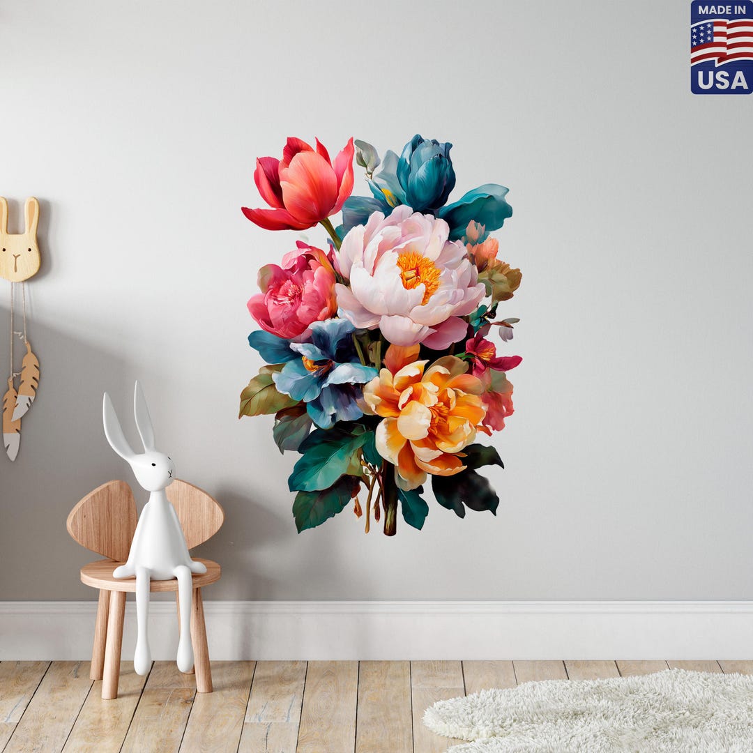 Boho Flower Wall Decals - Large Peony Wall Decal - Peel and Stick ...