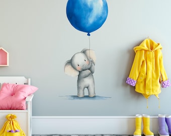 Elefanten-Wandtattoos mit Ballonmotiv – Aquarell-Kinderzimmerdeko