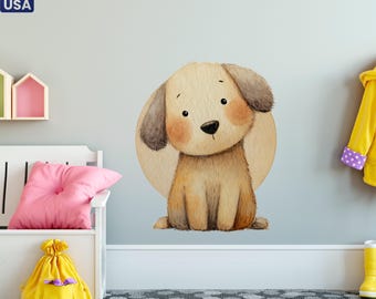 Watercolor Puppy Wall Decal – Removable Boho Nursery Sticker