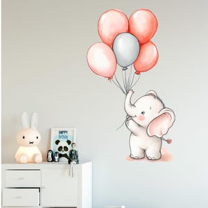 Adorable Baby Elephant with Balloons – Watercolor Wall Decal - Boho Wall Decal - Removable Safari Decal - Vinyl Sticker