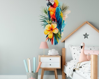 Adesivi Murali Tropicali Con Pappagalli E Farfalle - 4 Pannelli 28x61 Cm, Decoro Ad Acquerello
