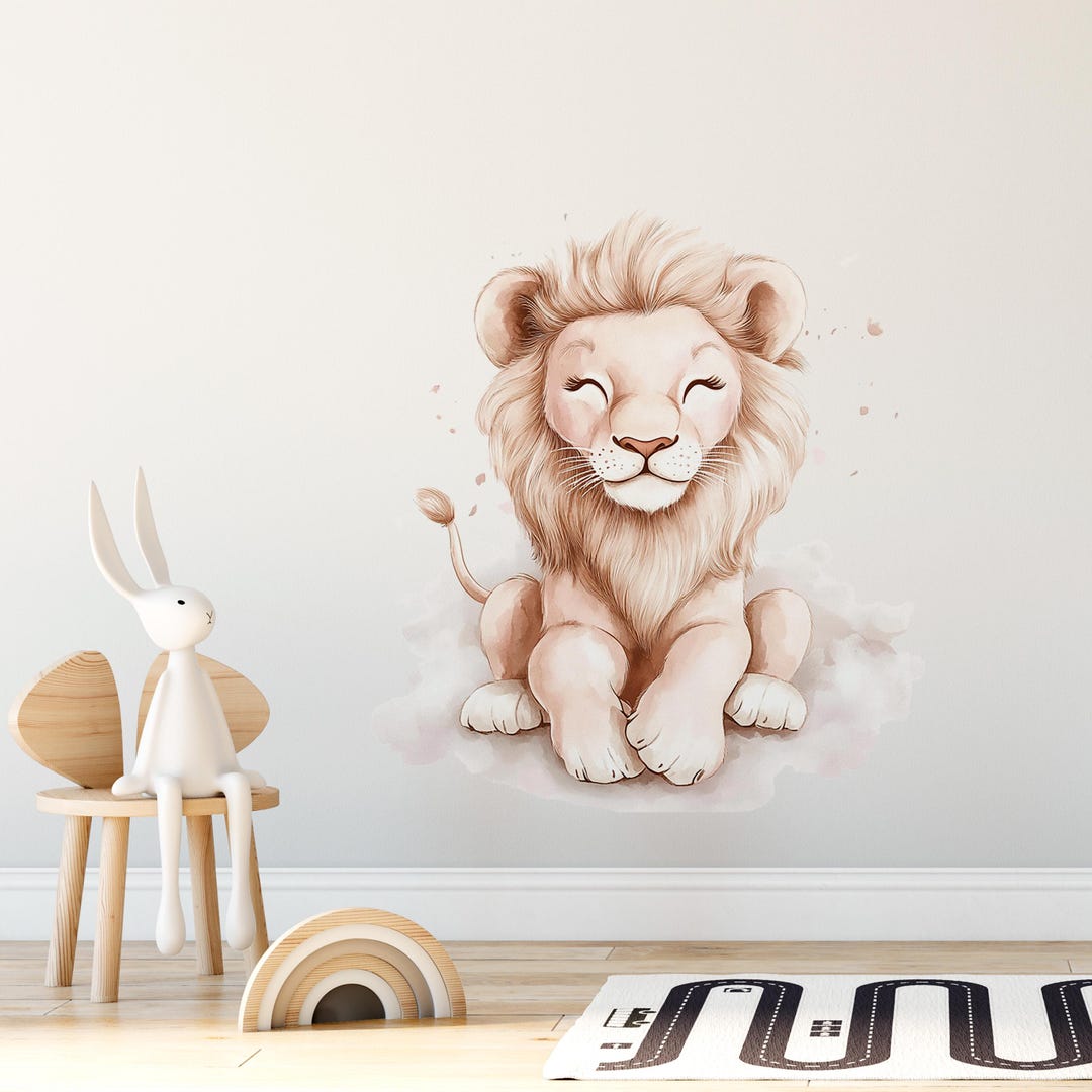 Watercolor Safari Lion Wall Decal for Kids Room Decor, Nursery Decor ...