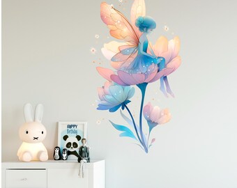 Calcomanías de pared de hadas con flores de acuarela: decoración para habitación de niña