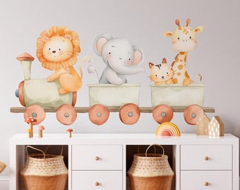 Safari Animals Train Wall Decal - Removable Nursery Decor