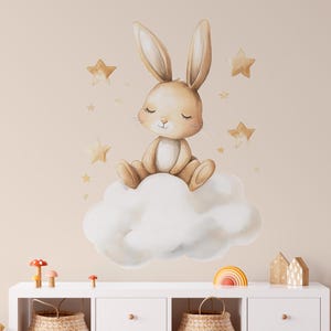 Dreamy Bunny on a Cloud – Nursery Wall Decal, nursery bunny wall decor, animal decal, baby room decor, sleeping bunny decal