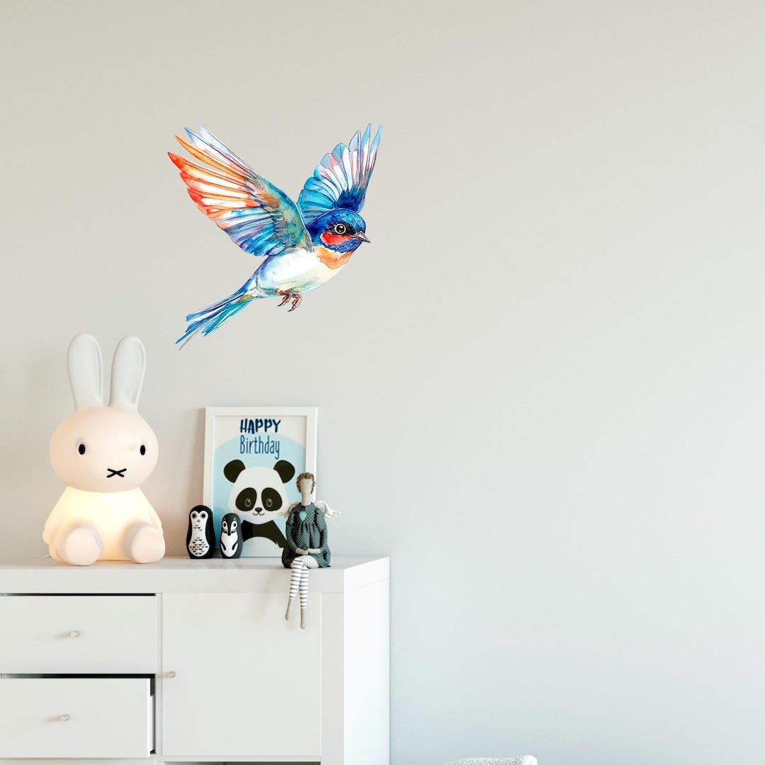 Small Bird Wall Decal - Watercolor Vinyl Wall Decal, Kids Wall Decal ...