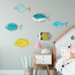 Colorful Fish Wall Decals: Kids Nursery Ocean Theme - 18&quot;x9&quot;