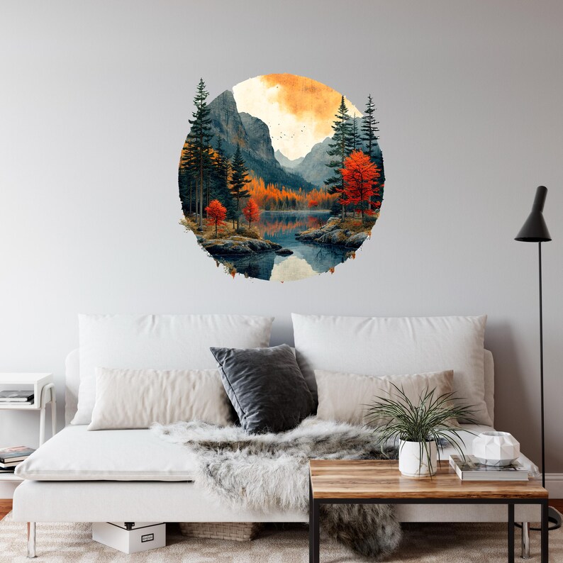 Nature Wall Decal - Boho Circle Sticker, Forest Removable Peel and ...