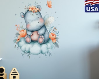 Hippo Animals Wall Decal for Kids - Safari Removable Peel and Stick Wall Decals