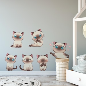 Watercolor Cat Wall Decals: Nursery Kitten & Hearts Decor