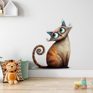 Cat Wall Decal: Whimsical Boho Nursery Decor, Removable Vinyl