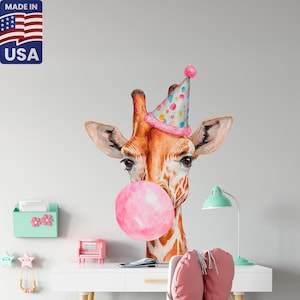 キリンの子供部屋用ウォールデカール - サファリ動物壁画キッズ - 水彩キリン動物ステッカー - アフリカの寝室の男の子と女の子のホームデコレーション