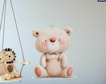 Teddy Bear Wall Decal, Nursery Animal Kid Room Sticker, Babyshower Gift