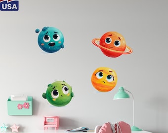 Planets Wall Decals - Solar System Decals - Space Wall Art - Planets Wall Mural - Bedroom Decor - Modern Decals - Apartment Wall Art