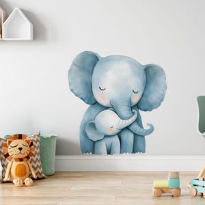 Watercolor Elephant Mom and Baby Wall Decal: Safari Nursery Decor