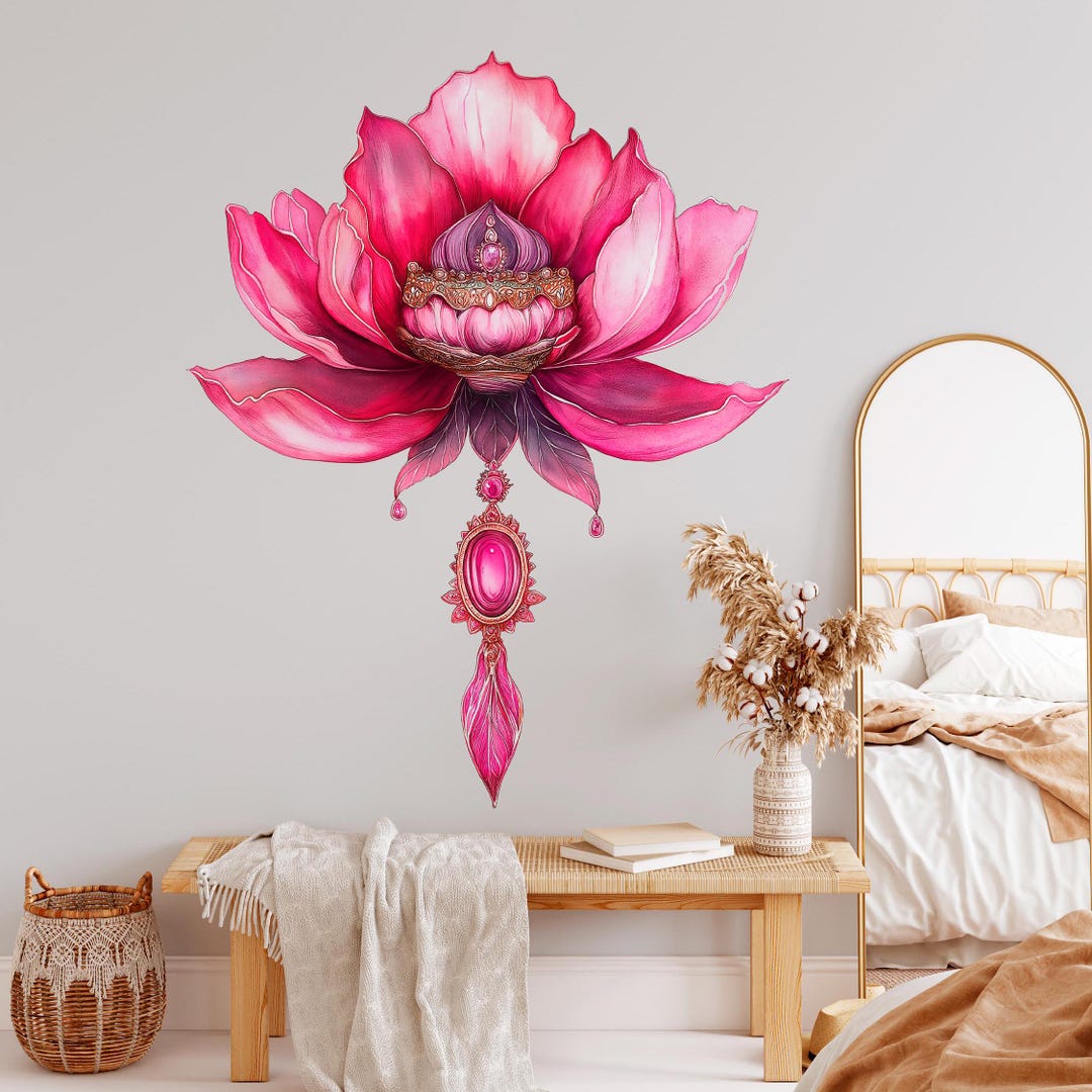 WBQMUNY Large Mandala Wall Decal Blue Lotus Flower Wall Sticker Remo