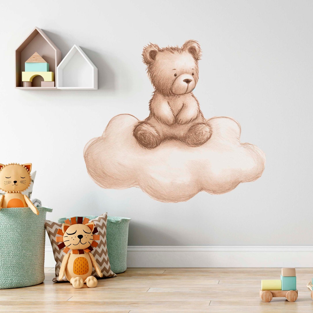 Teddy Bear Wall Decals Clouds Wall Stickers, Boho Wall Art for Nursery