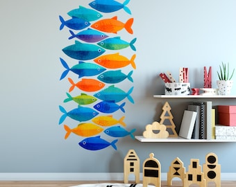Muursticker vis - vinyl muursticker, sticker oceaan kinderkamer, kinder muur sticker, kinderkamer sticker, verwisselbare muursticker, vinyl sticker, boho decor