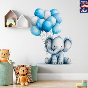 Elephant Art - Colorful Elephant Wall Decal - Perfect Elephant Gift, Kids Bedroom Decals, Cute Balloons Wall Stickers, Bedroom Wall Decor