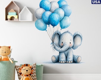 Elefant Luftballons Wandtattoo - Safari Baby Tier Wandtattoo, Kinder Wandtattoo