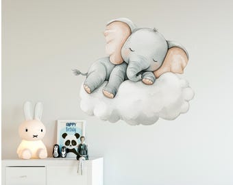 Sleeping Elephant Wall Art - Baby Elephant Wall Decal - Perfect Elephant Gift kids wall art, baby nursery watercolor art, baby shower gift