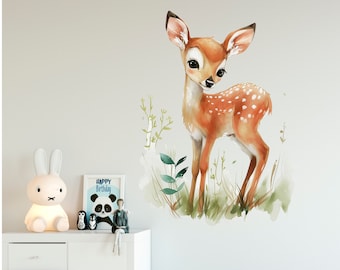 Vinilo decorativo de pared con diseño de cervatillo: Decoración boho para habitación infantil en el bosque