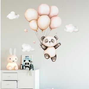 Baby Band With balloons Self Adhesive Peel and Stick Wall Sticker Hot Air Balloons Boho Clouds Scandinavian Removable Nursery Wall Art
