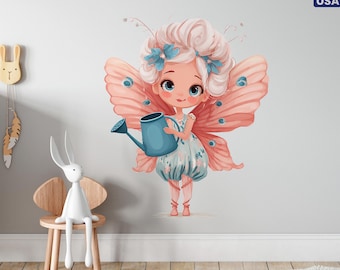 Vinilos decorativos de hadas con flores en acuarela: decoración bohemia para habitación infantil