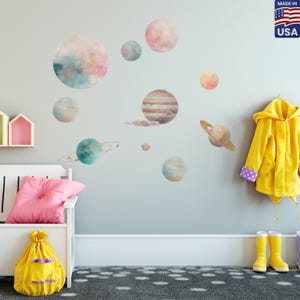 Planets Wall Decals - Solar System Nursery Wall Art - Space Wall Stickers - Planets Wall Mural - Bedroom Decor - Modern Decals