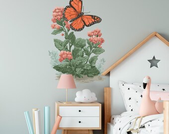 Adesivi con fiori e farfalle per la cameretta dei bambini - Adesivi staccabili e attaccabili con acquerello per la cameretta dei bambini