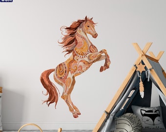 Boho Horse Wall Decal - Pastel Nursery Neutral Kids Room Bedroom Decor