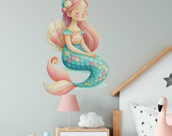 Mermaid Wall Decals - Princess Nursery Kids Room Decals, Girl Sticker, Peel and Stick