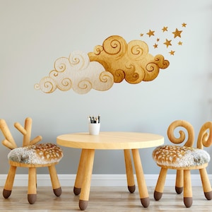 Cloud Wall Decals - Gold Clouds Wall Art, Watercolor Wall Stickers for Nursery Classroom or Playroom, Great for boho bedroom decor