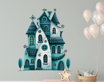 Castle Wall Decals - Boy Girl Nursery Kids Room Decals, House Mural, Peel and Stick