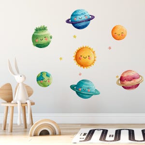 Cute Solar System Wall Decals – Planets Sun for Kids Room, Removable Nursery Mural - Moon Wall Sticker - Bedroom Decor - Modern Decals