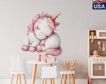 Watercolor Pink Unicorn Wall Decal: Peel & Stick Nursery Decor