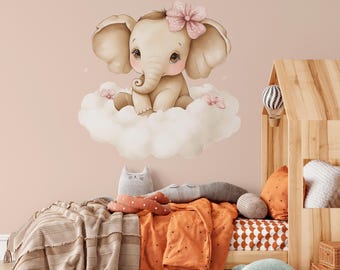 Sticker éléphant pour chambre d'enfant - Déco nuages et éléphants pour chambre d'enfants, sticker amovible safari