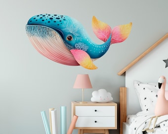 Whale Wall Decal - Nursery Vinyl Wall Decal, Ocean Decal, Kids Wall Decal, Peel and Stick Sticker, Removable Wall Sticker, Boho Decor