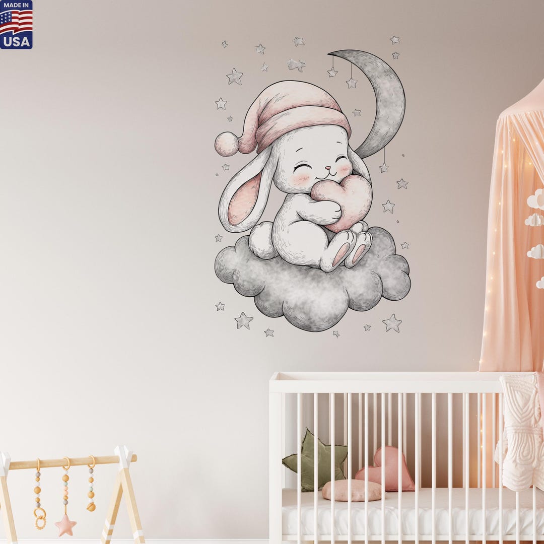 Bunny on a Cloud Decor Animals - Peel and Stick Wall Sticker - Etsy