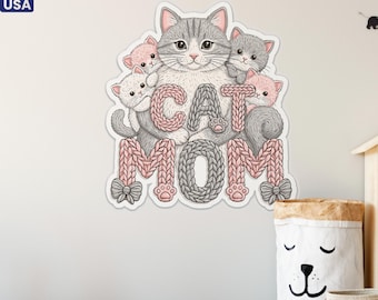 Cat Nursery wall decal Family Art Girl Kids Room kitten animal decor