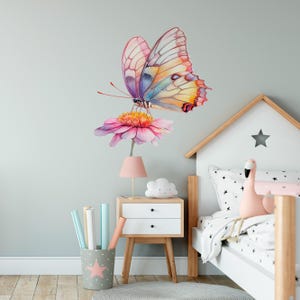Flowers and Butterflies Wall Decals, Watercolor Accent Wall Floral Drawing, Nursery Wall Artwork, Apartment Decor, Butterfly Wall Decal