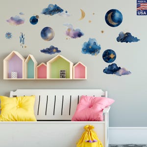 Solar System Wall Decals Kids - Planets Peel & Stick Stickers Nursery - Set of Stars Decal Space Galaxy Mural Sun Boy Bedroom Decor