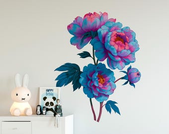 Blue Flower wall decals, rose stickers for bedroom living room kids room