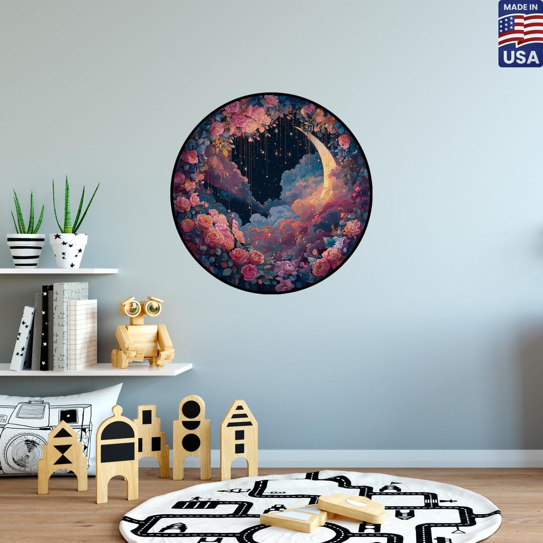 Floral Moon Wall Decals - Boho Nursery Decor - Floral Mural - Peel and ...