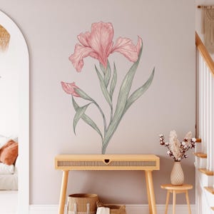 Pink Iris Wandtattoo - Eleganter Aquarell Blumenaufkleber für Wanddekor, ideal für Schlafsäle, Klassenzimmer oder Wohnungen, abnehmbare Vinyl-Tapete