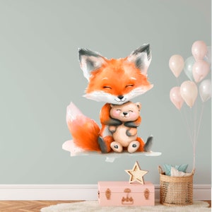 Fox Wall Decals - Nursery Wall Stickers, Cute Wall Art For Kids Room Decor, Baby Shower Gift, Birthday Gift For Mom, Baby Shower Gift