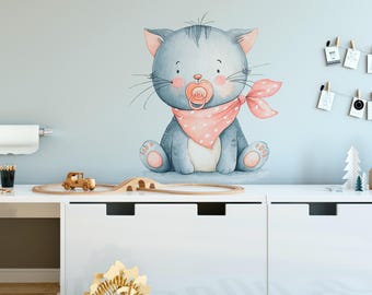 Cat Wall Decal: Nursery Kids Room Decor, Removable Vinyl Sticker