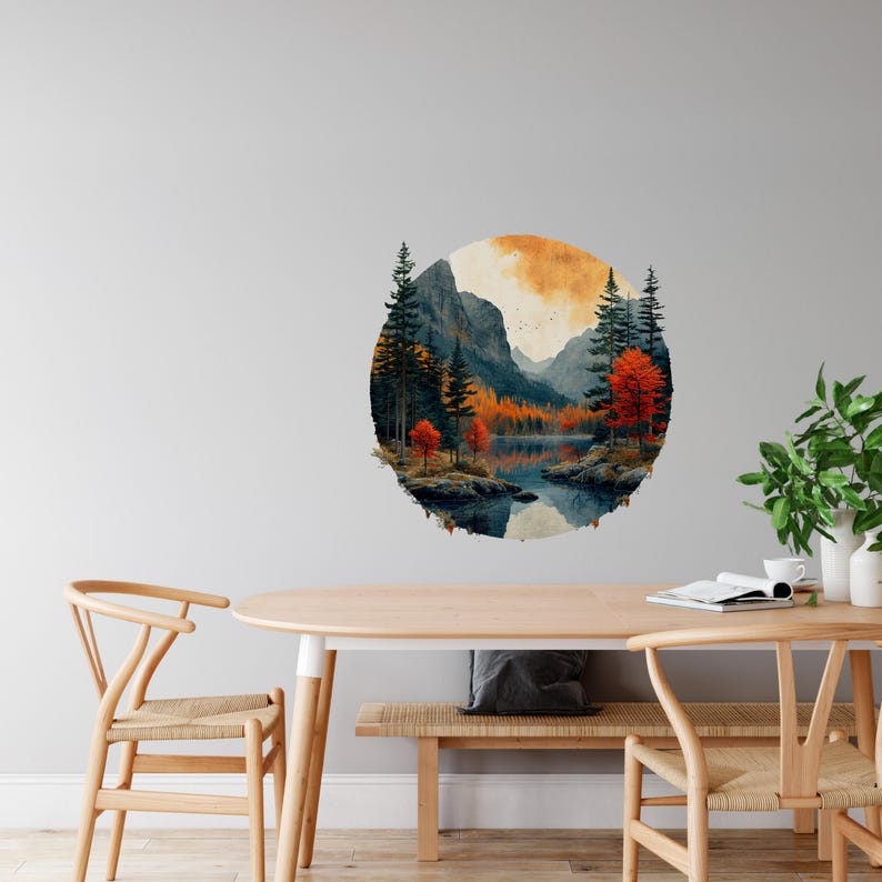 Nature Wall Decal - Boho Circle Sticker, Forest Removable Peel and ...