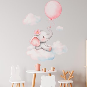 Elephant wall decal - balloon nursery decal, kids room wall decor, baby room wall art, elephant wall sticker, safari nursery